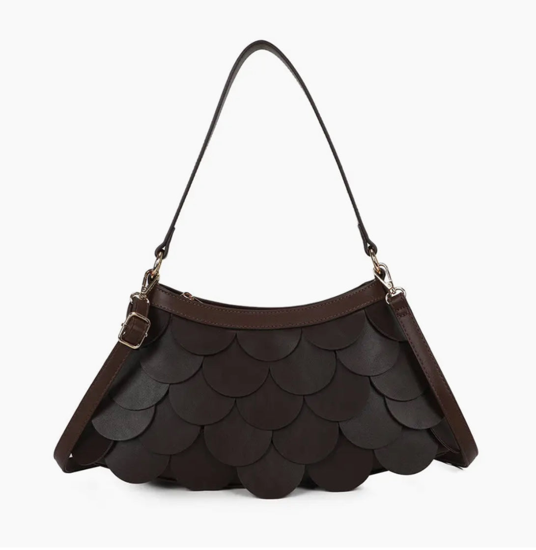SCALE EFFECT HANDBAG - DARK BROWN