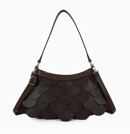 SCALE EFFECT HANDBAG - DARK BROWN