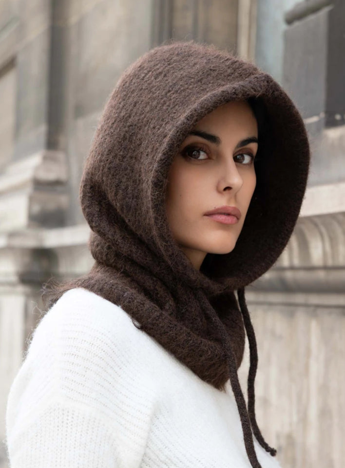 WOOL BLEND HOOD ‘N SNOOD - CHOCOLATE