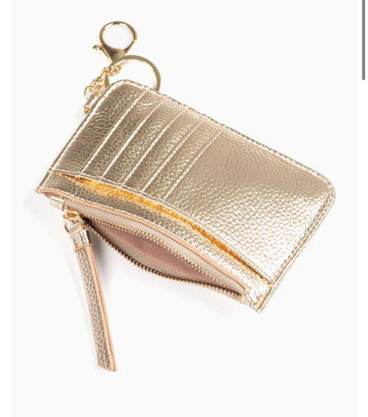 METALLIC GOLD CARD HOLDER WITH CAMEL LINING