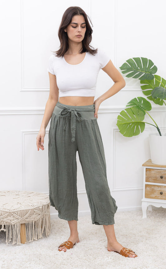 TULIP HEM LINEN PANTS - 10-16 - KHAKI