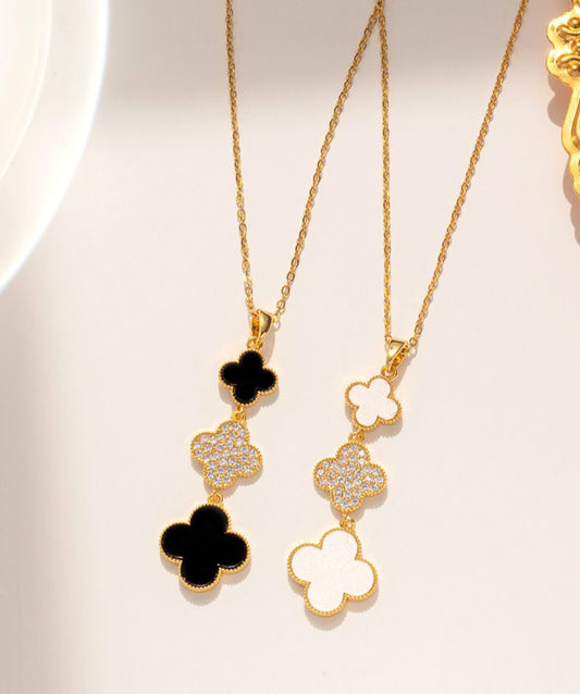 CRYSTAL PETAL DROP NECKLACE - BLACK