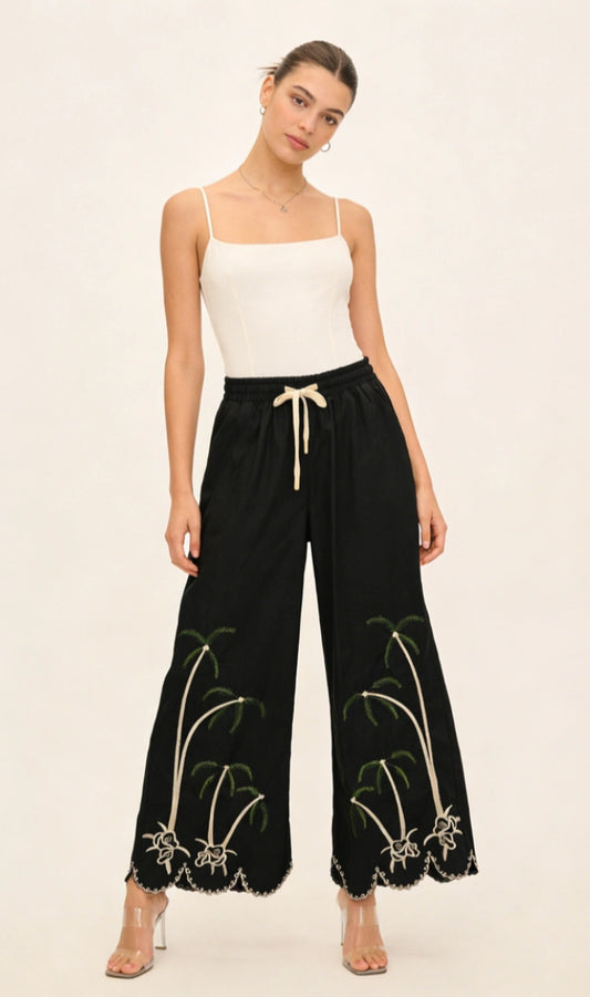 EMBROIDERED PALAZZO - 10-16 - BLACK