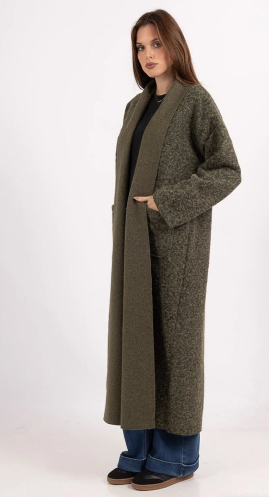 BOUCLE OVERSIZED COAT - 10-16 - KHAKI