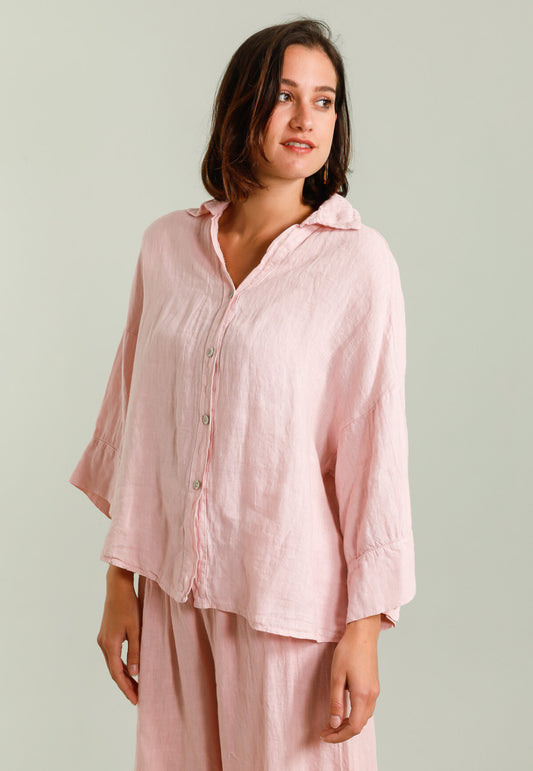 OVERSIZED LINEN SHIRT - 10-16 - PINK