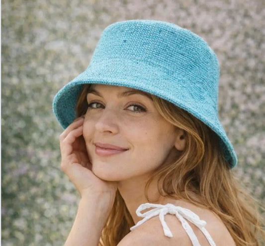 WOVEN SEQUIN BUCKET HAT - TURQUOISE
