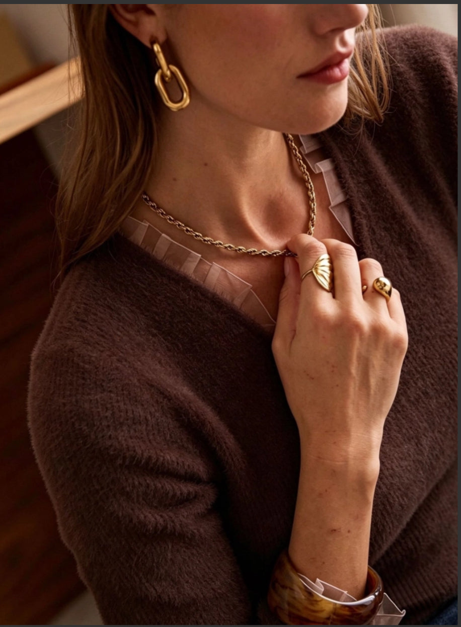 FRILL NECK KNIT - 8-10 - CHOCOLATE