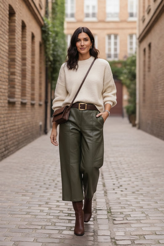 LEATHERETTE PALAZZO - 10-14 - KHAKI