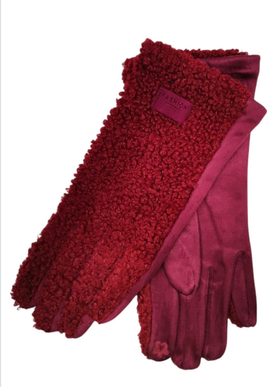 SHERPA VELOUR GLOVES - BURGUNDY