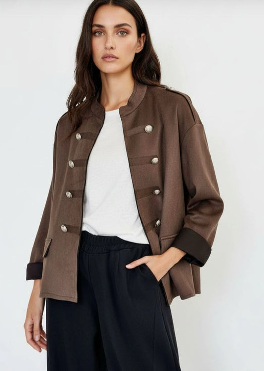 MILITARY SUEDETTE JACKET - 10-16 - CHOCOLATE