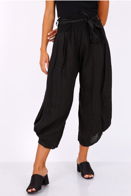TULIP HEM LINEN PANTS - 10-16 - BLACK