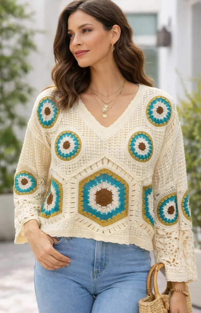 COTTON BLEND CROCHET KNIT - 8-14