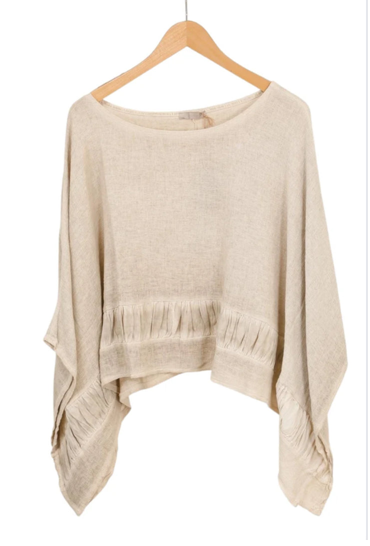 COTTON LINEN DRAPE TOP - 10-16 - BEIGE