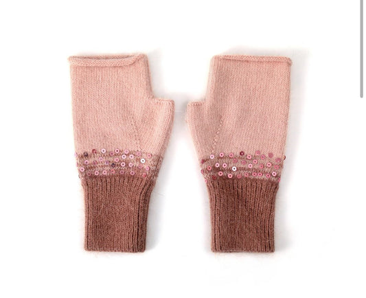 CASHMERE FINGERLESS GLOVES - BERRY/PINK