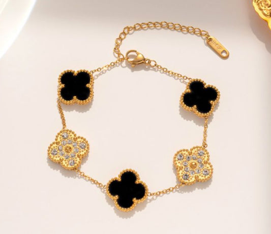 CRYSTAL PETAL BRACELET - GOLD & BLACK