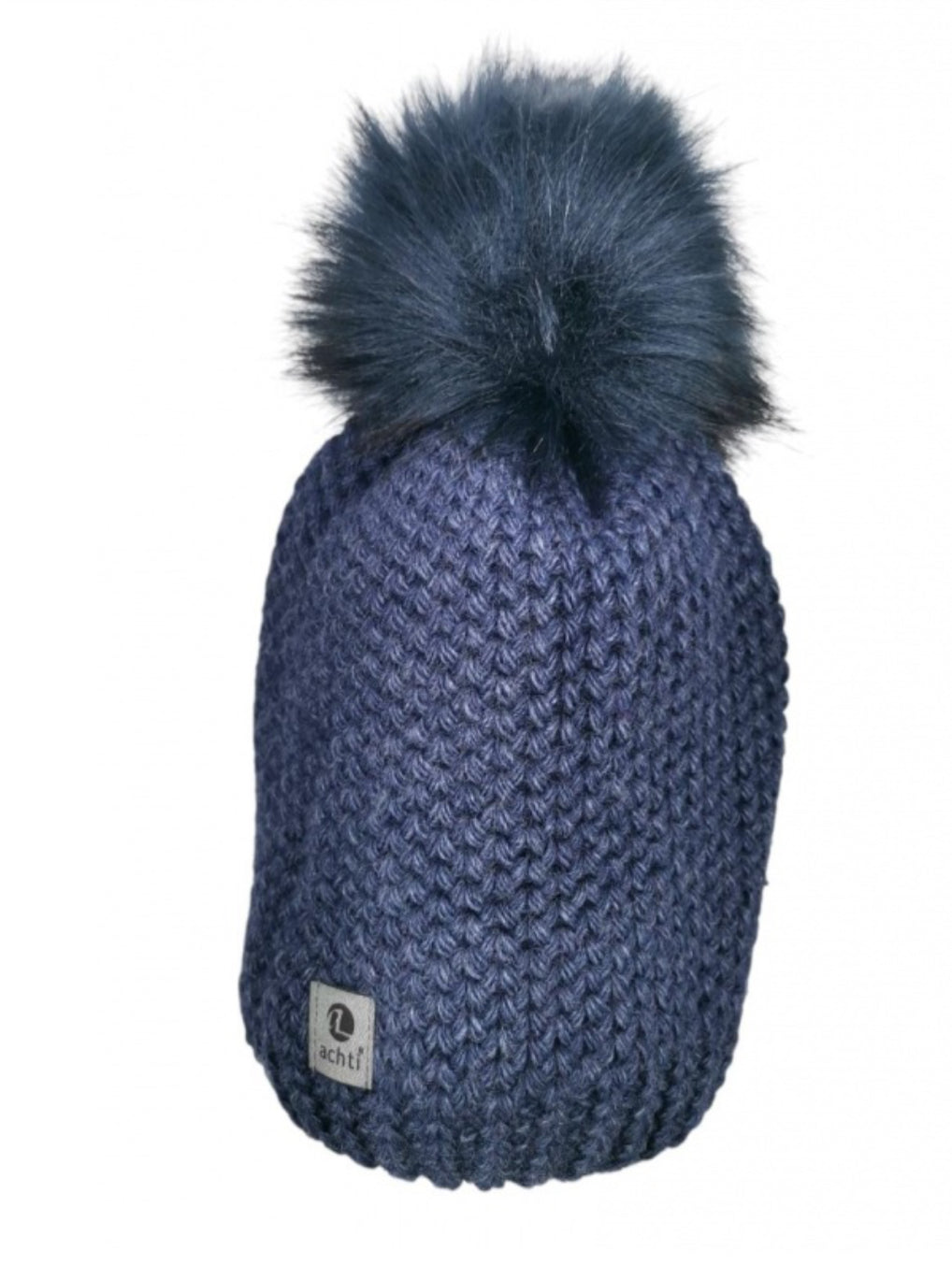 FLEECE LINED KNIT HAT WITH REMOVABLE POM - NAVY