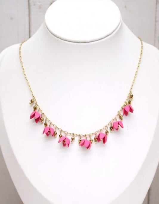 FUSCHIA FLOWER STATEMENT NECKLACE