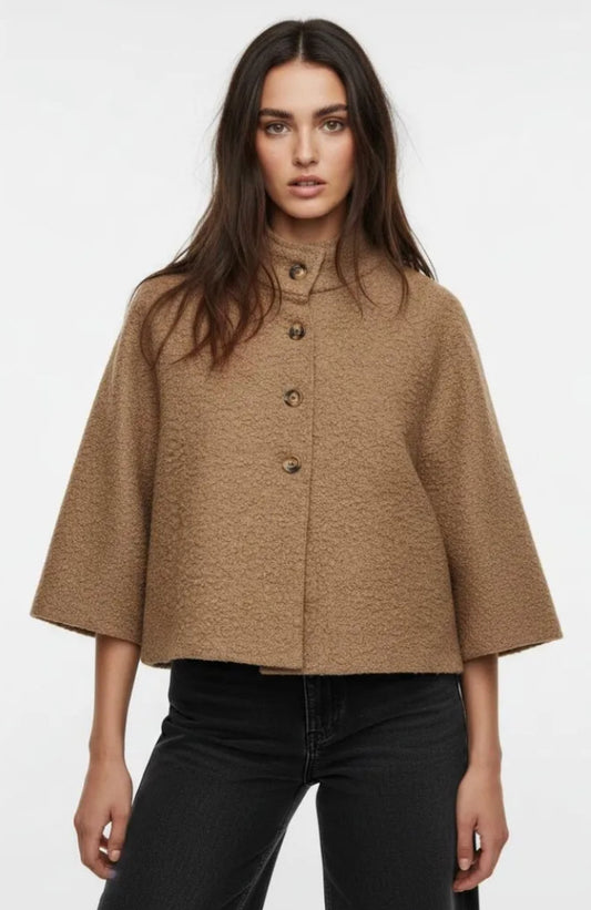 BOUCLE BUTTON JACKET- 10-16 - CAMEL