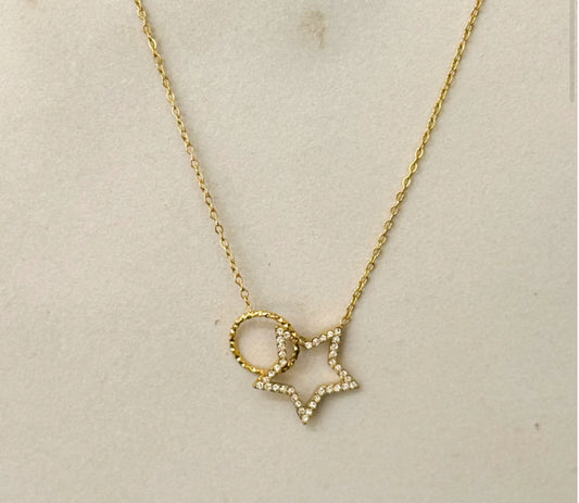 STAINLESS STEEL CUBIC ZIRCONIA STAR & CIRCLE NECKLACE