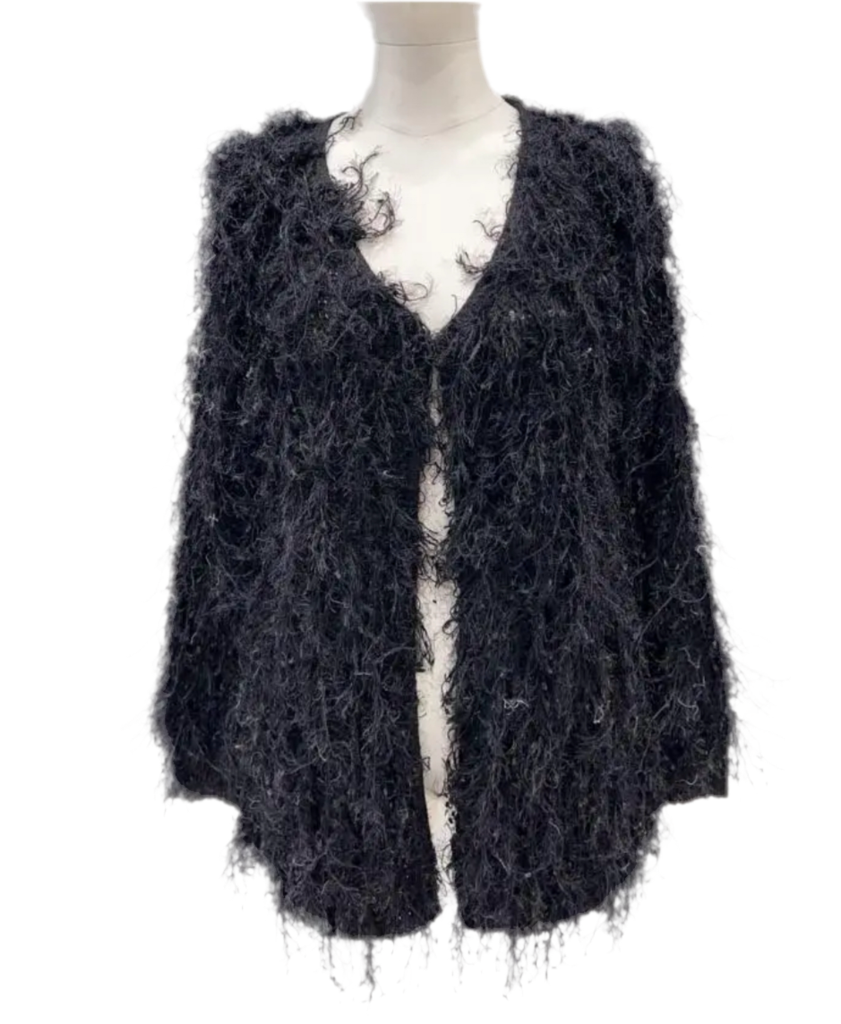 FEATHERED CARDI - BLACK - 10-16