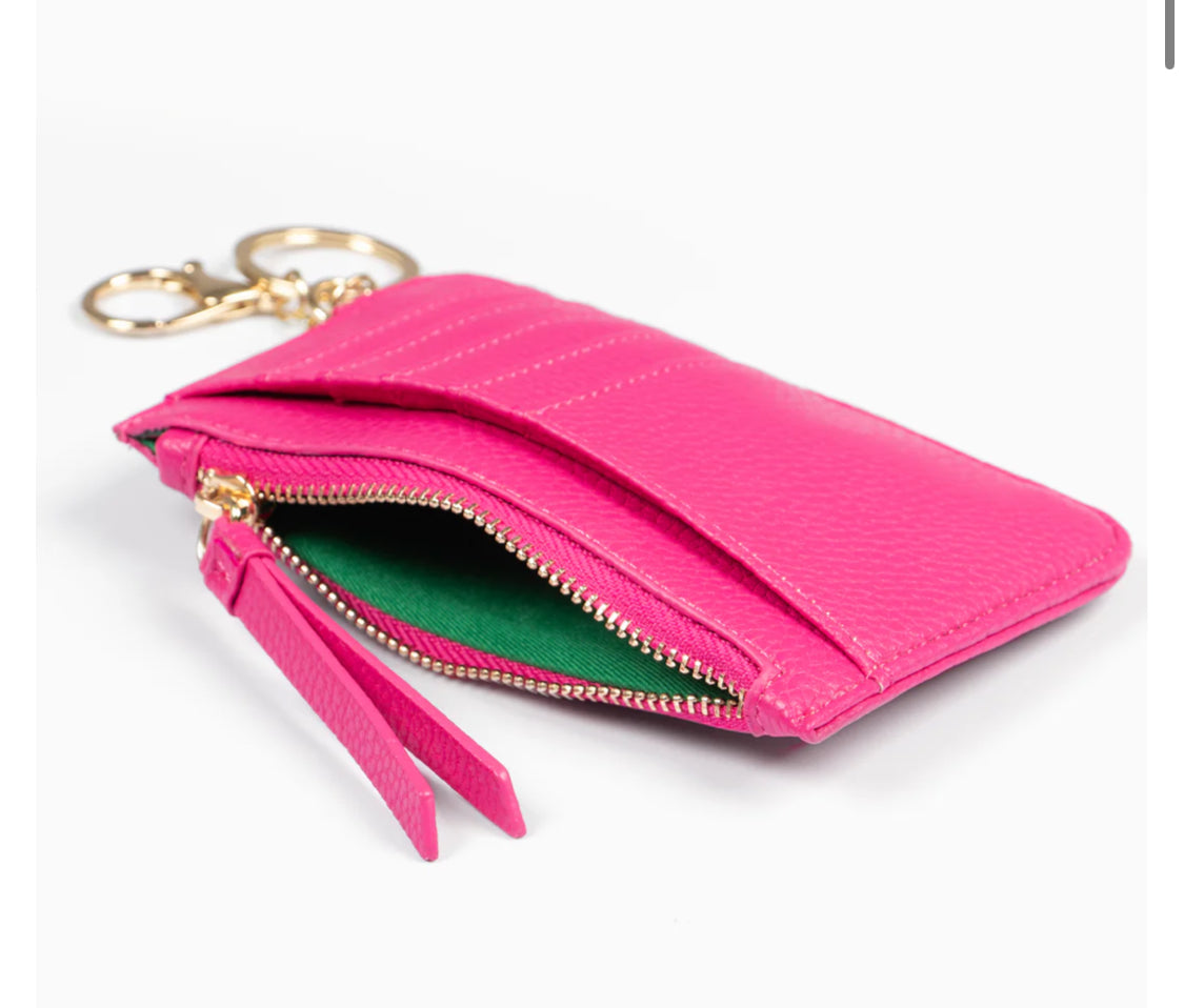 FUSCHIA CARD HOLDER WITH GREEN LINING