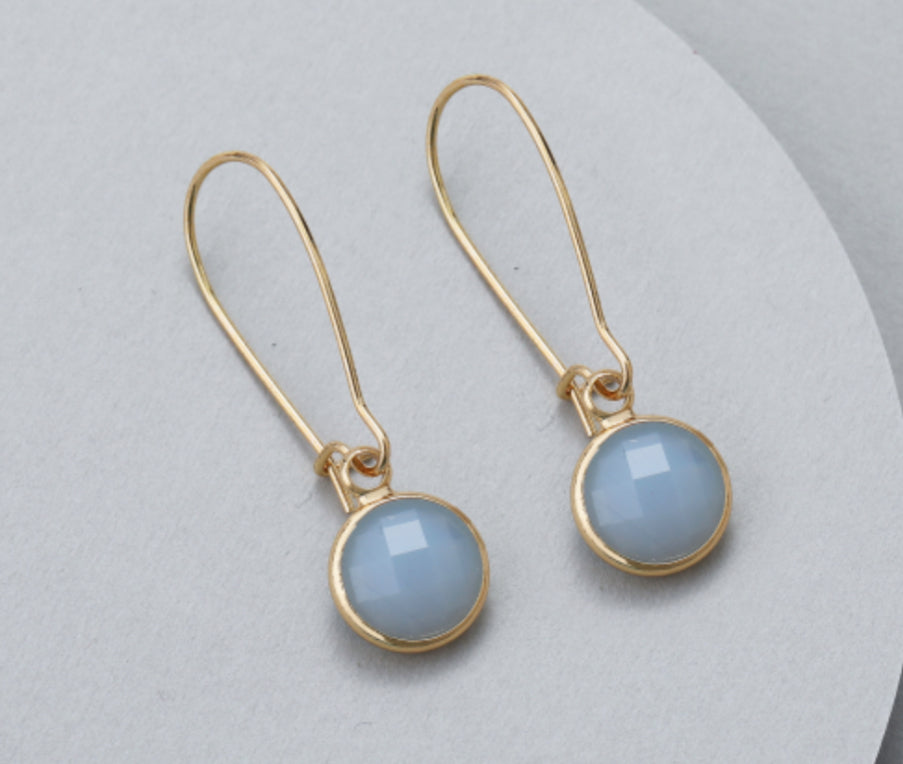 CIRCLE LONG CRYSTAL EARRINGS- BLUE