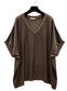SATIN V NECK TOP - 10-16 - CHOCOLATE