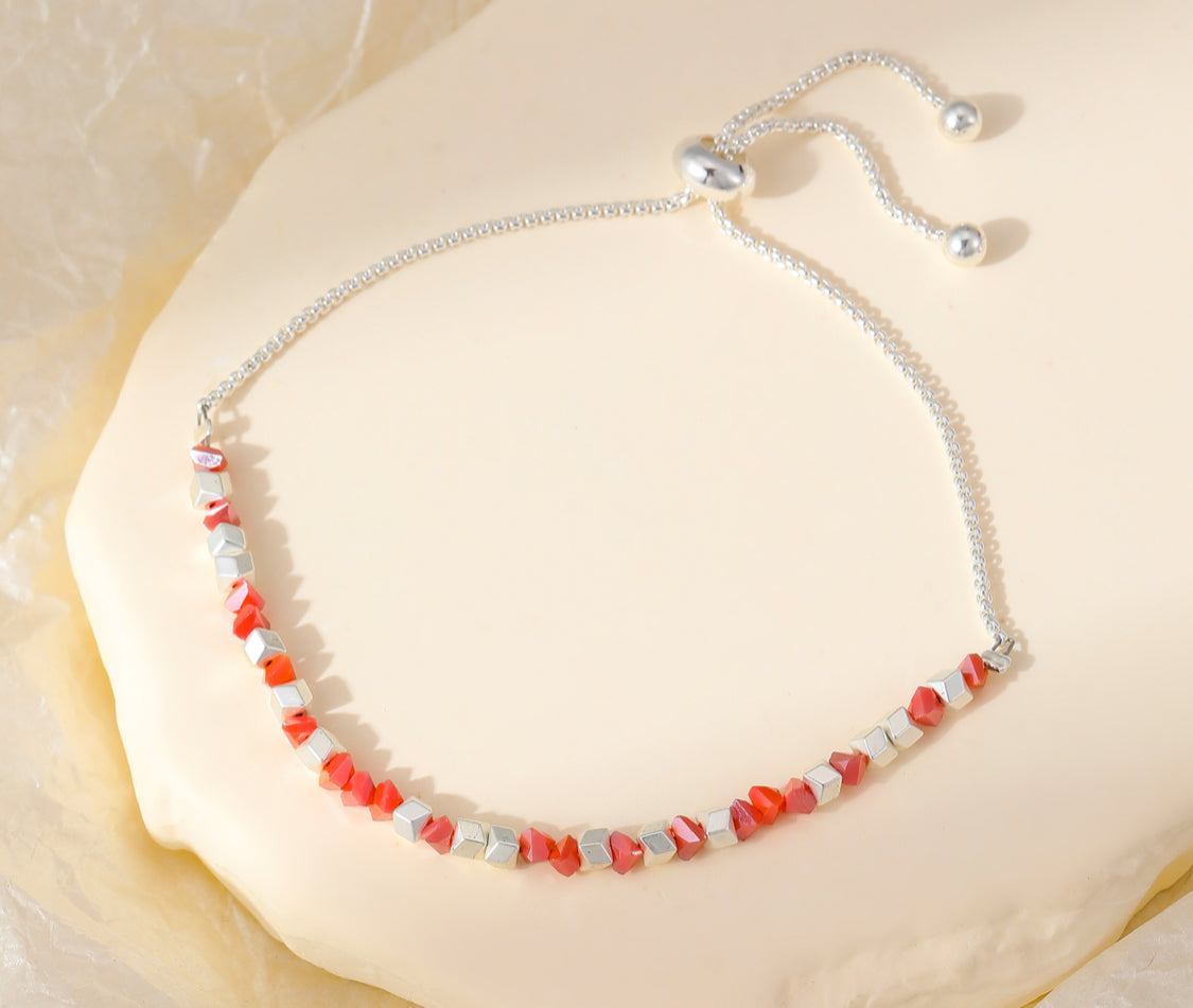 SQUARE BEAD TOGGLE BRACELET- CORAL