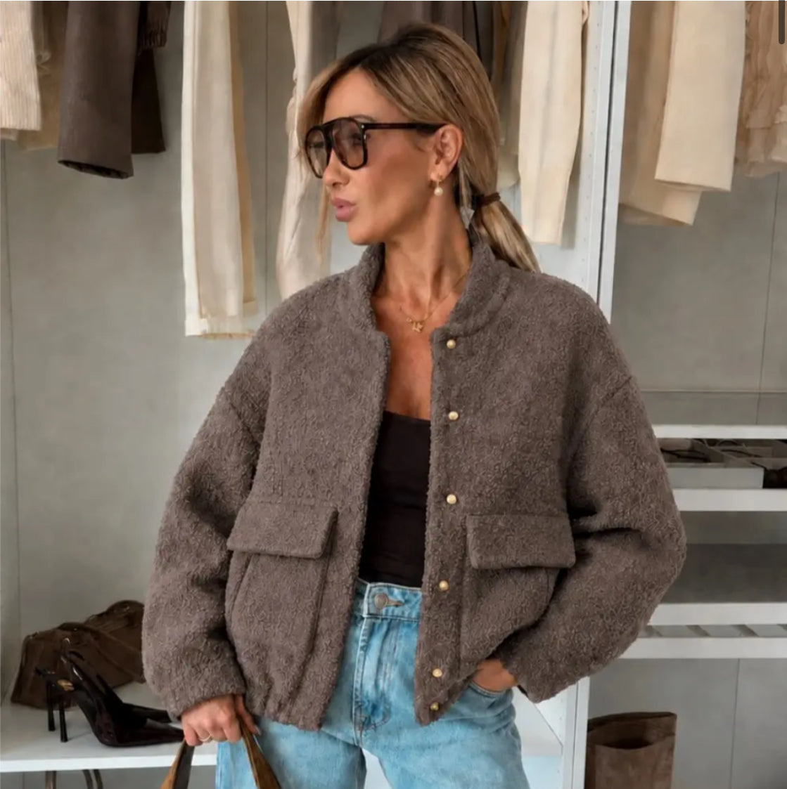 TEDDY BOMBER JACKET - 10-16 - CHOCOLATE