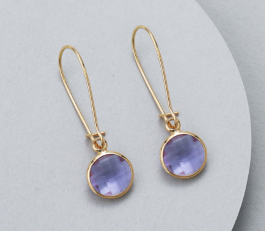 CIRCLE LONG CRYSTAL EARRINGS - LILAC