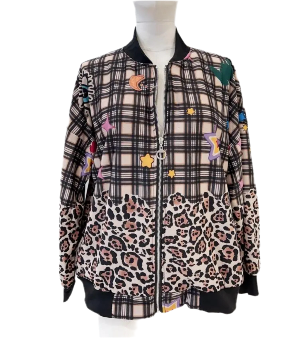 MULTI PRINT BOMBER JACKET - 10-16