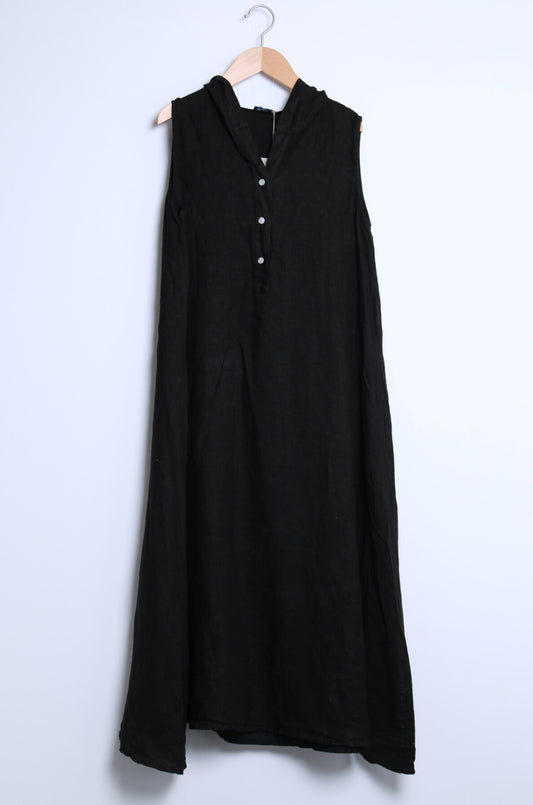 LINEN SLEEVELESS HOODED DRESS - 10-14- BLACK