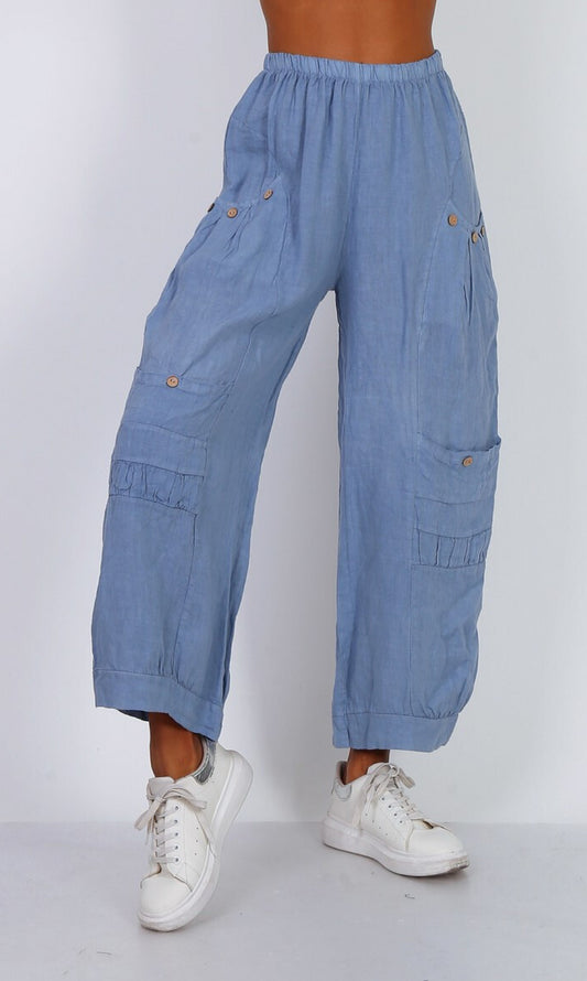 CARGO LINEN PANTS - 10-16 - BLUE