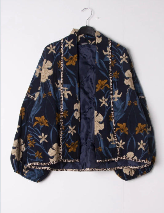 FLORAL QUILTED JACKET - 10-16 - NAVY