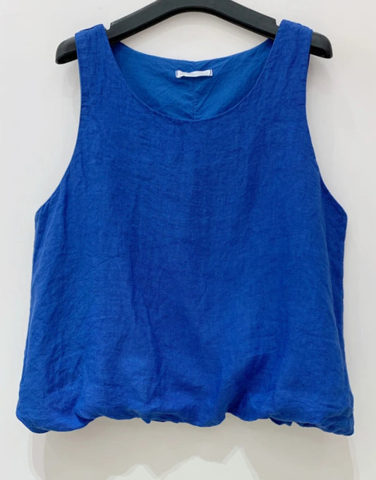 LINEN PUFF HEM TANK TOP - 8-14 - BLUE