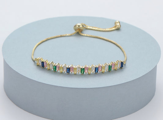 MULTI CRYSTAL TOGGLE BRACELET - GOLD