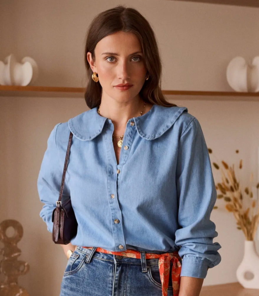 DENIM PETER PAN COLLAR SHIRT - 8-12