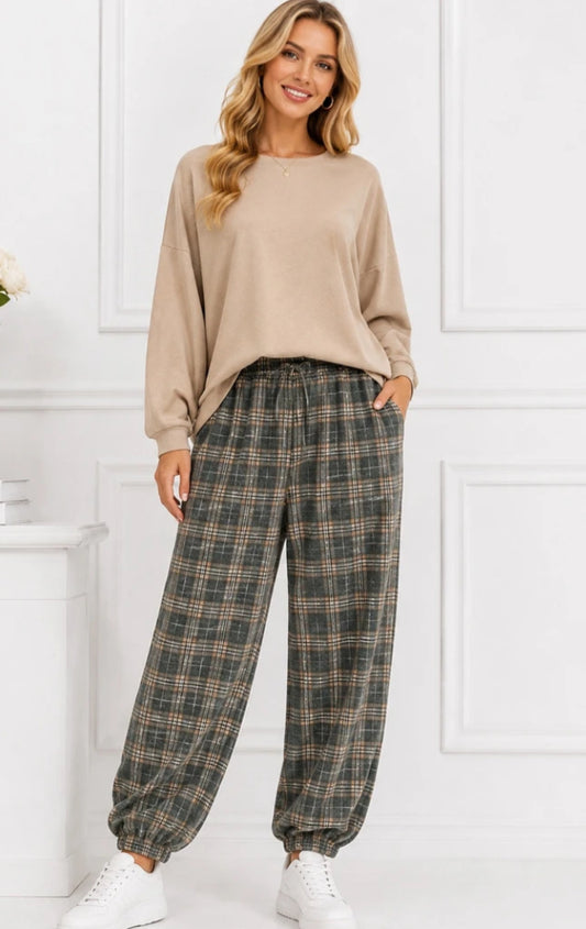 CHECK BALLOON PANTS - 10-16 - KHAKI