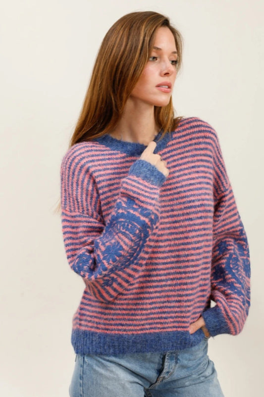 FLOWER EMBROIDERY SLEEVE KNIT - 10-16