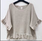 LINEN/COTTON FRILL HEM TOP - 10-16 - BEIGE