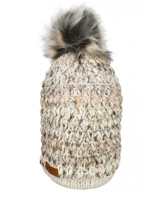 WOOL BLEND FLEECE LINED HAT WITH REMOVABLE POM - BEIGE